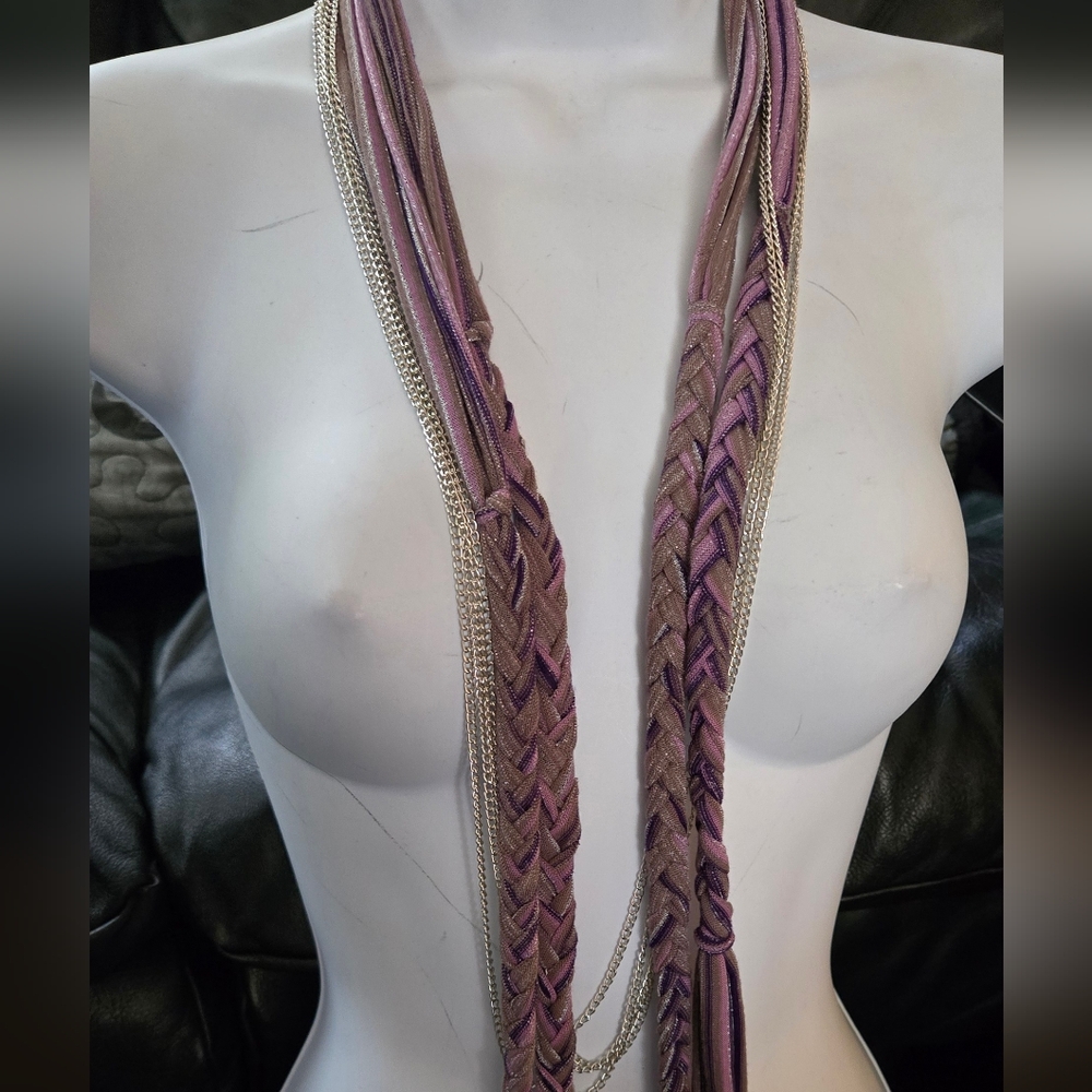 Purple & Silver Women's Handmade Braided Scarf/necklace 26" - Picture 4 of 6